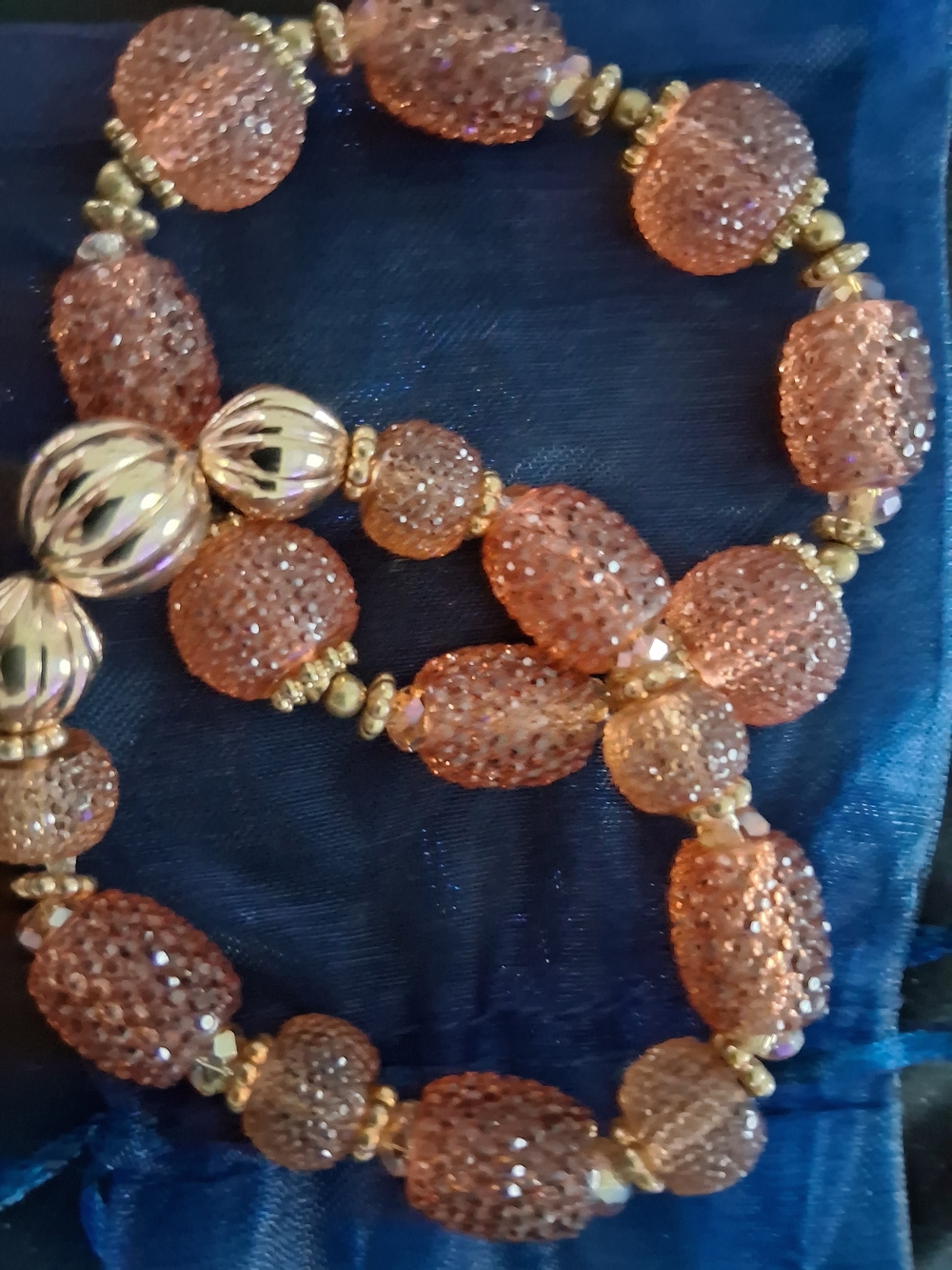 Gold-Tone Peach Crystal Bead Bracelet Set